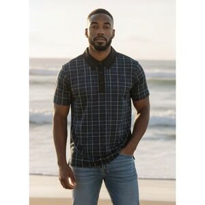 Extracurricular Men's Golf Polo Performance Stretch Navy Plaid Polo Size L
